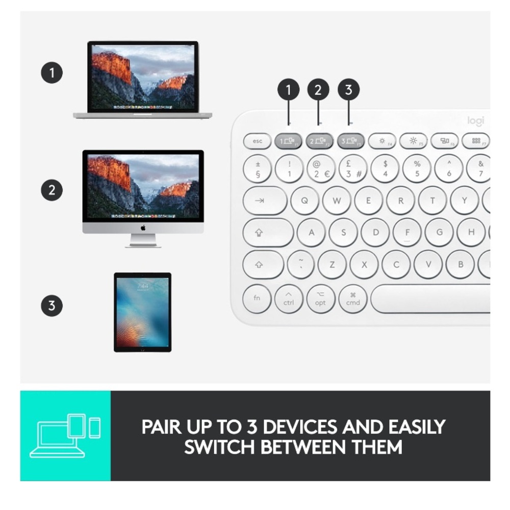 Like New Logitech Multi-Device Bluetooth Keyboard for Mac/Windows/Tablet - Picture 5 of 6